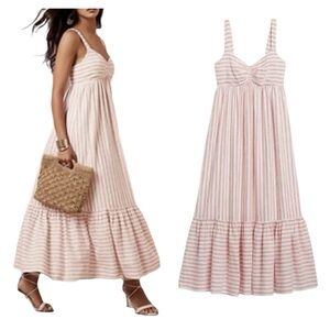 BANANA REPUBLIC Factory | NEW Red Sunset Linen Blend Tiered Maxi Dress Large